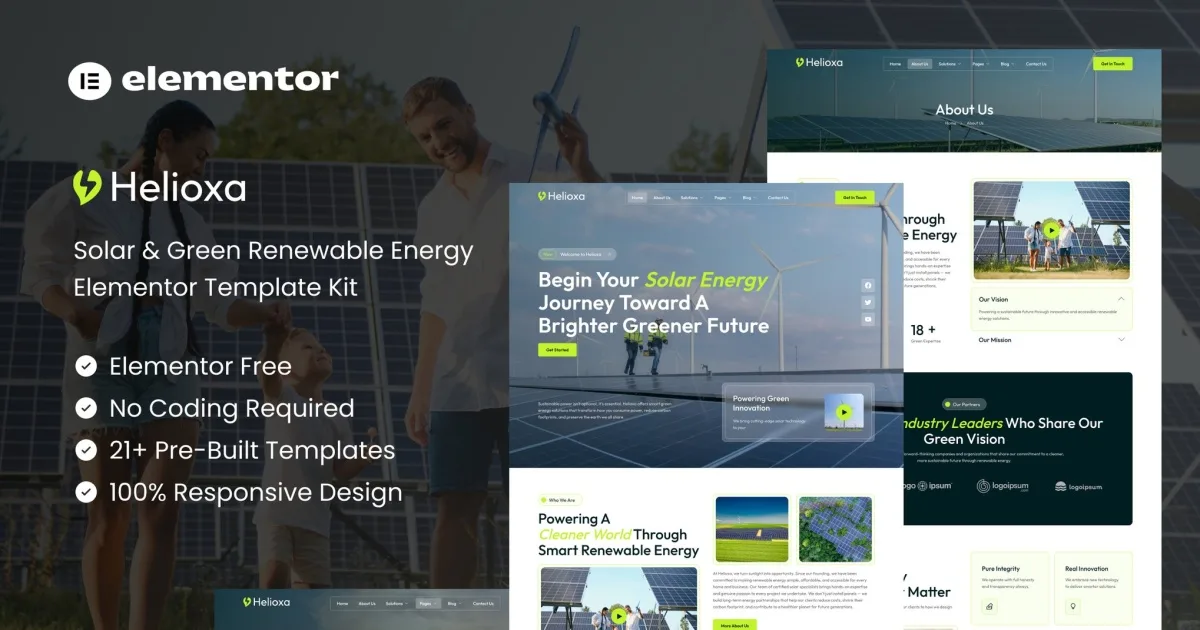 Helioxa – Solar & Green Renewable Energy Elementor Template Kit
