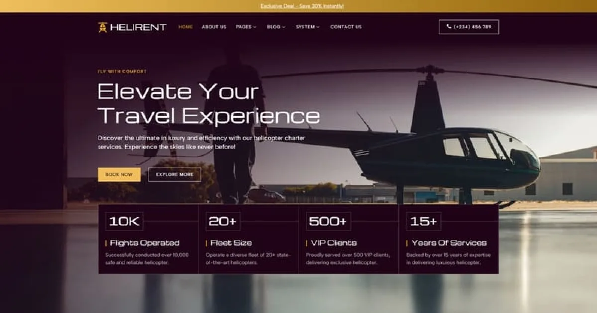 Helirent – Helicopter Charter Elementor Template Kit