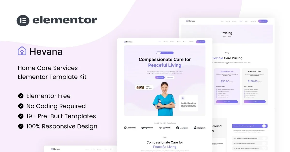 Hevana – Home Care Services Elementor Template Kit