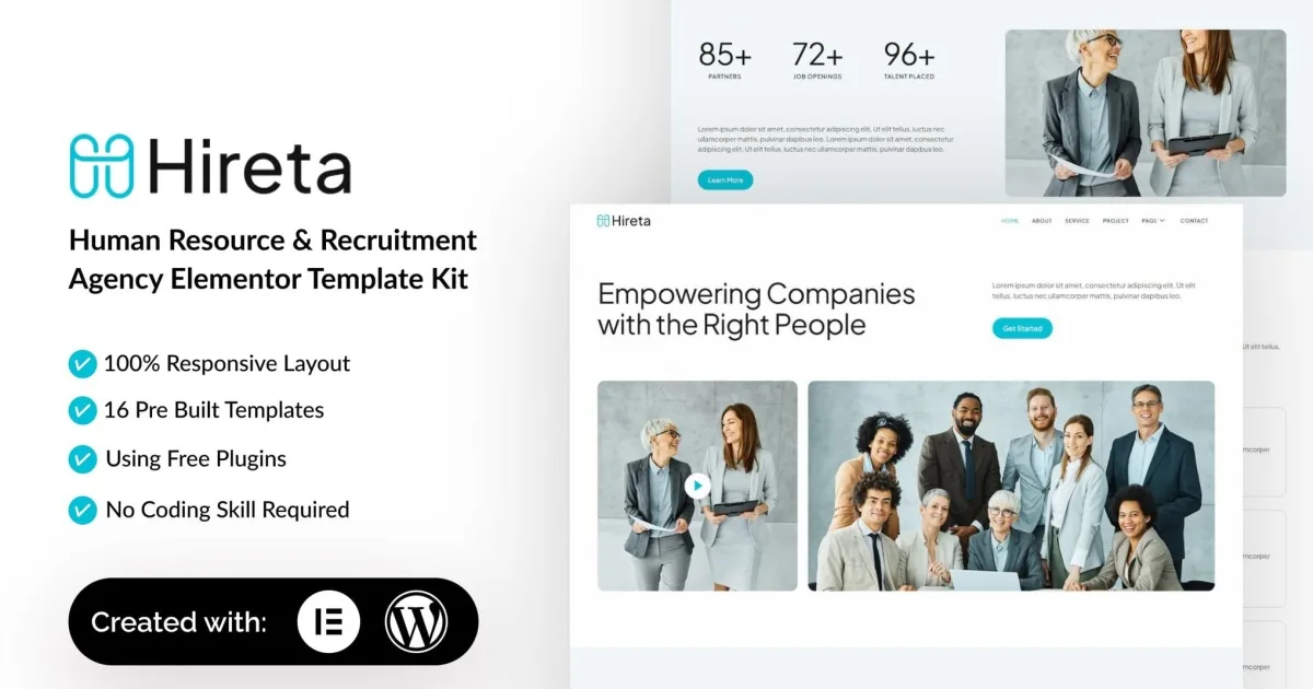Hireta – Human Resource & Recruitment Agency Elementor Template Kit