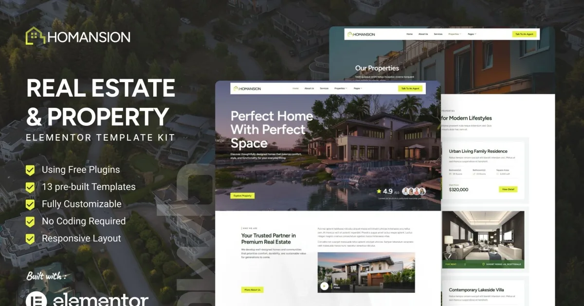 Homansion – Real Estate & Property Elementor Template Kit