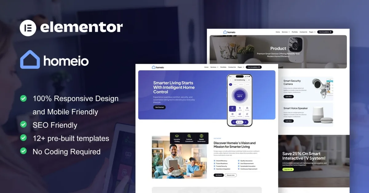 Homeio – Smart Home & Technology Services Elementor Pro Template Kit