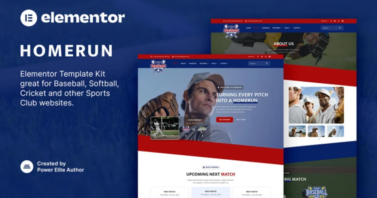 Homerun – Baseball Team & Sports Club Elementor Template Kit - Official Release Preview