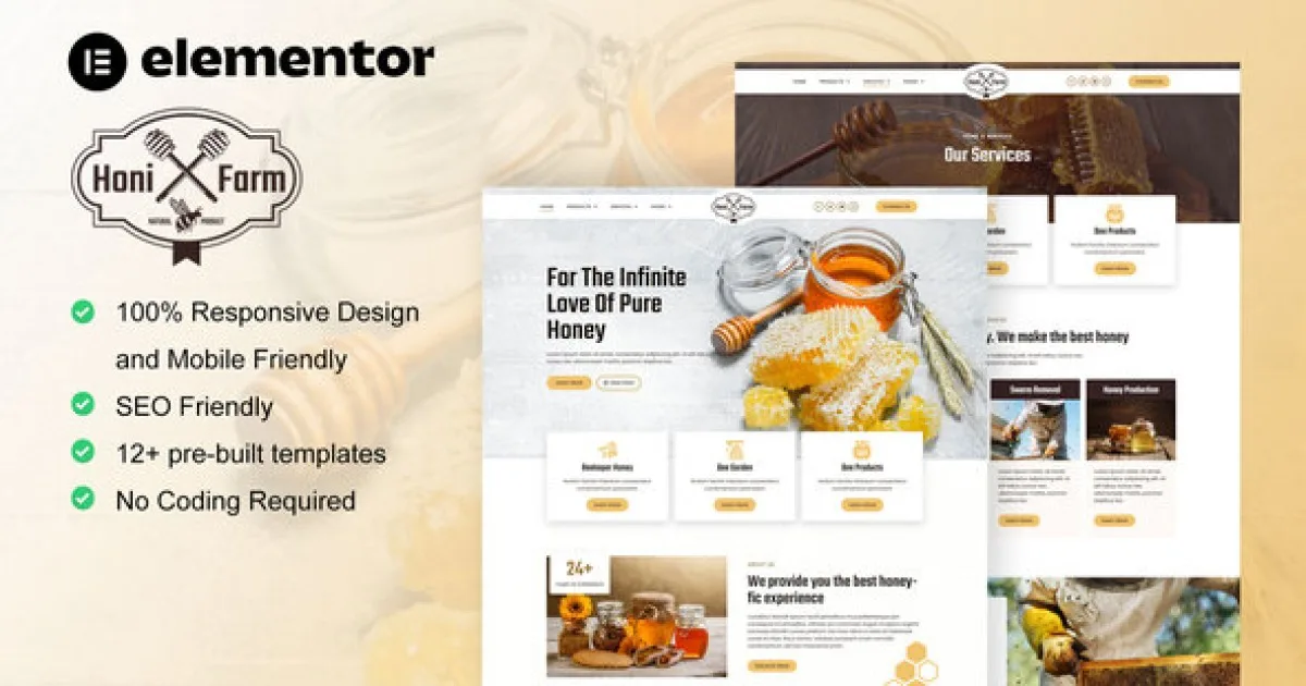 HoniFarm – Honey Bee Farm Elementor Template Kit