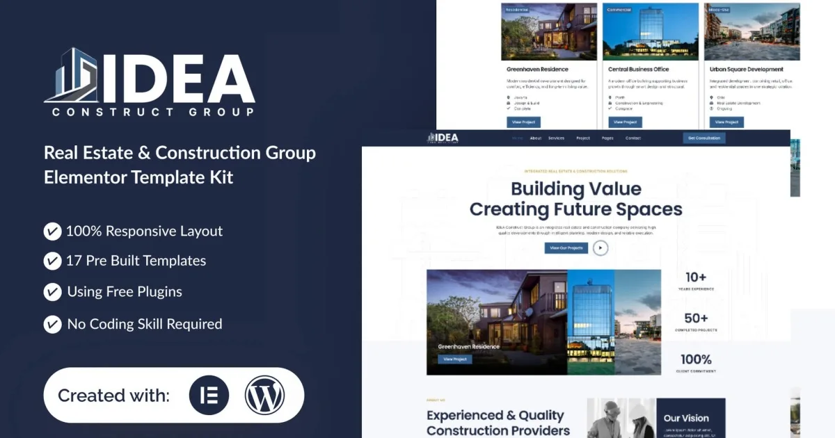 Idea – Real Estate & Construction Group Elementor Template Kit
