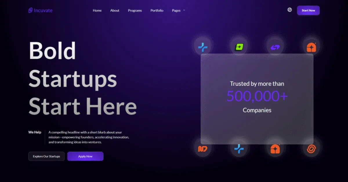 Incuvate Startup Incubator Elementor Template Kit for Funding and Growth Programs