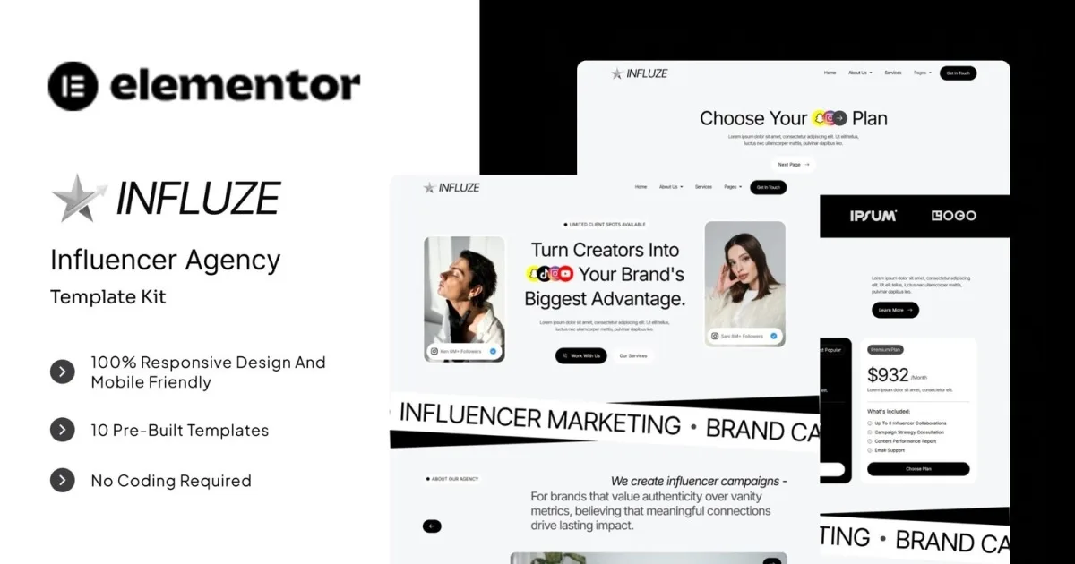 Influze – Influencer Agency Elementor Template Kit