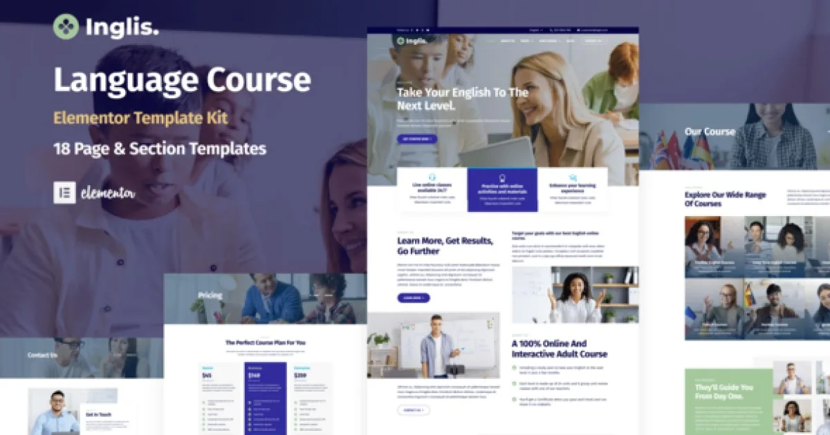 Inglis – Language Course WordPress Elementor Template Kit - Official Release Preview