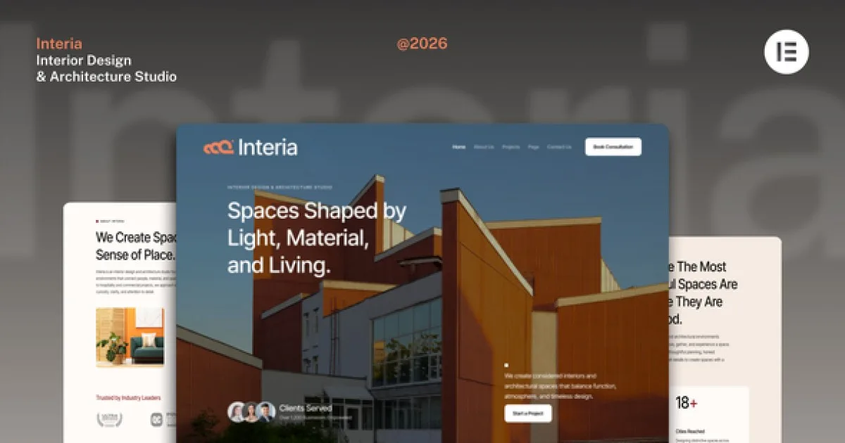 Interia – Interior Design & Architecture Studio Website Elementor Template Kits