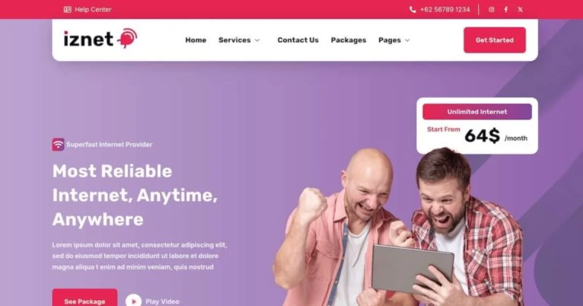 iZnet – Broadband & Internet Service Provider Elementor Template Kit