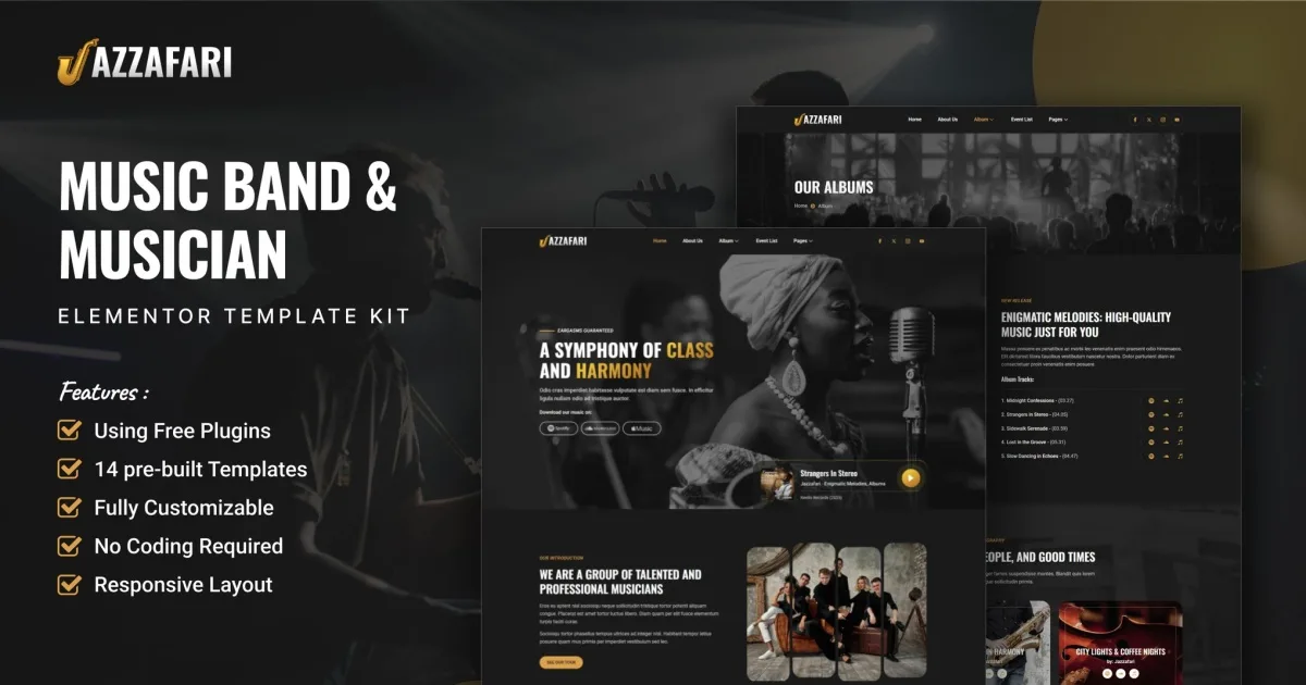 Jazzafari – Music Band & Musician Elementor Template Kit