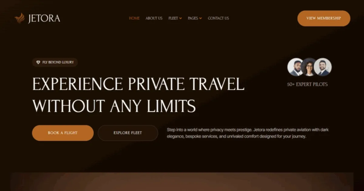 Jetora – Dark Luxury Private Jet Elementor Template Kit