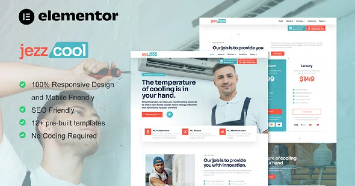JezzCool – AC Repair Services Elementor Pro Template Kit - Official Release Preview