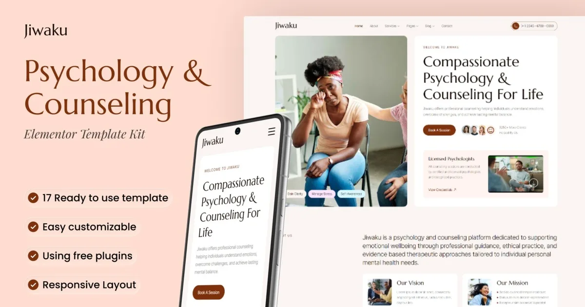 Jiwaku – Psychology & Counseling Elementor Template Kit
