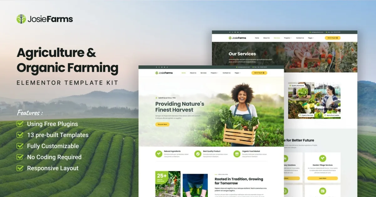 JosieFarms – Agriculture & Organic Farming Elementor Template Kit