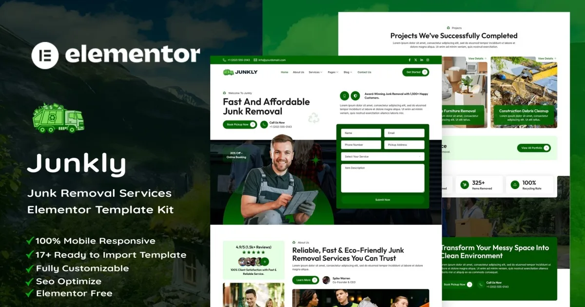 Junkly – Junk Removal Services Elementor Template Kit