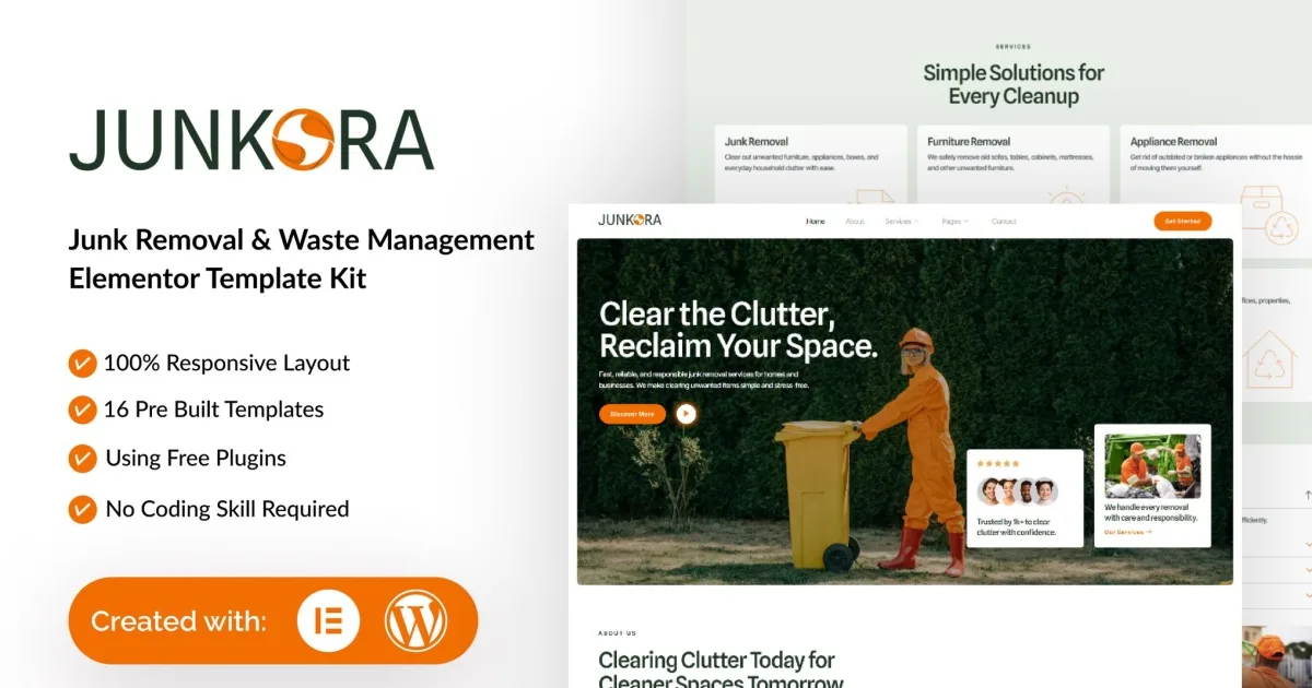 Junkora – Junk Removal & Waste Management Elementor Template Kit
