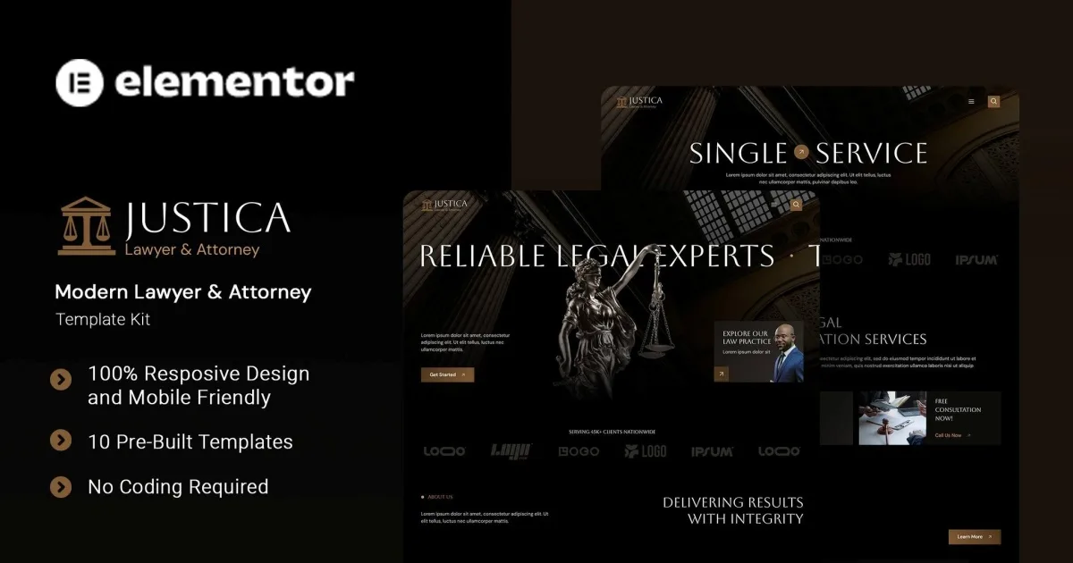 Justica – Modern Lawyer & Attorney Elementor Template Kit