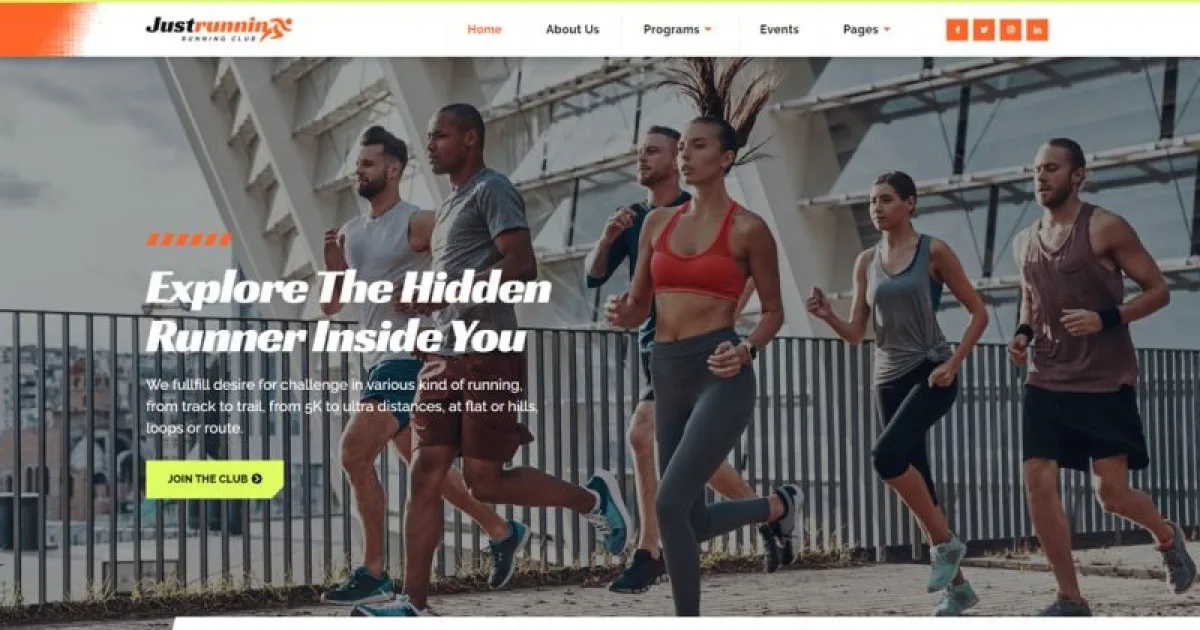 JustRunnin – Running Club Marathon & Sport Event Elementor Template Kit