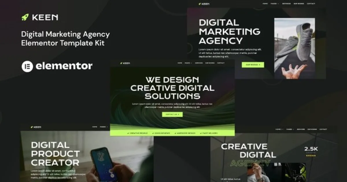 Keen – Dark Digital Marketing Agency Elementor Template Kit - Official Release Preview