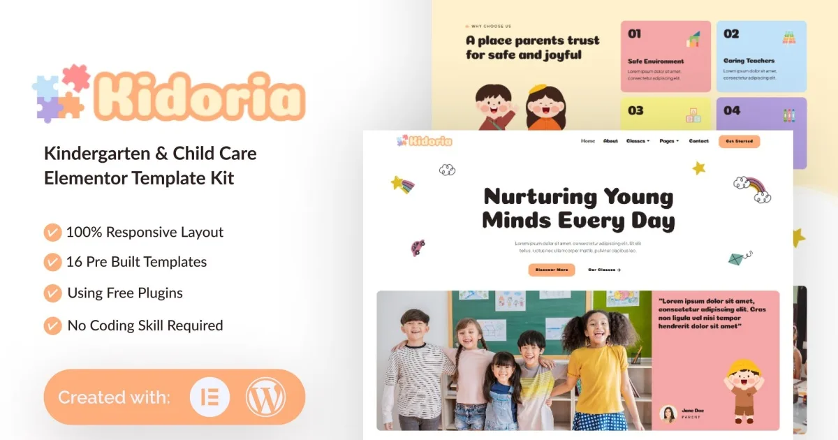 Kidoria – Kindergarten & Child Care Elementor Template Kit