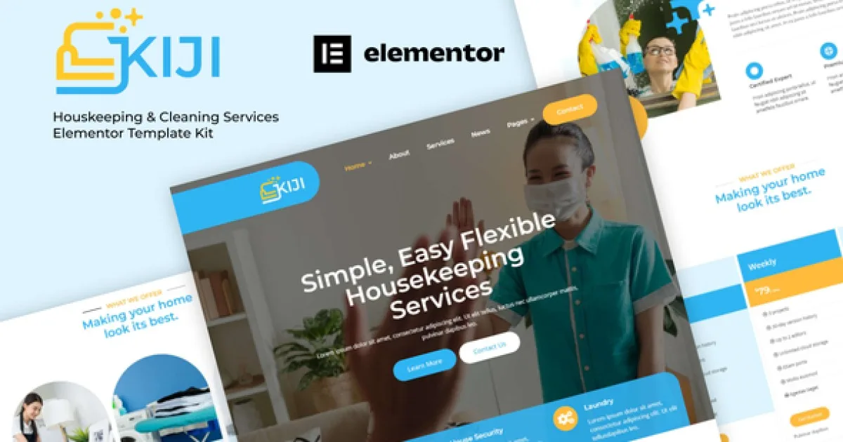 Kiji – Houskeeping & Cleaning Services Elementor Template Kit
