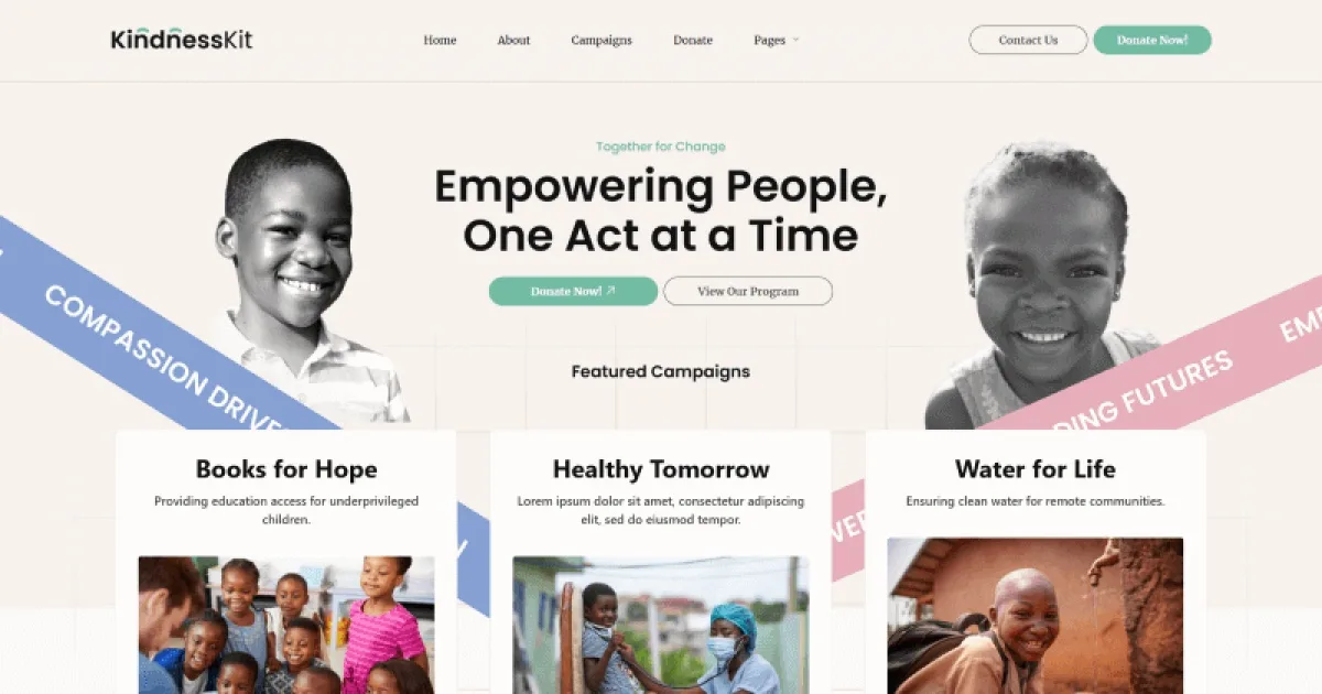 KindnessKit Non-Profit and Charity Elementor Template Kit for Donations, Fundraising, Social Causes