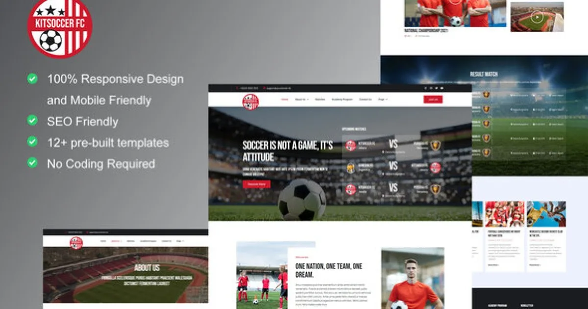 KitSoccer – Football Team & Sports Elementor Template Kit - Official Release Preview