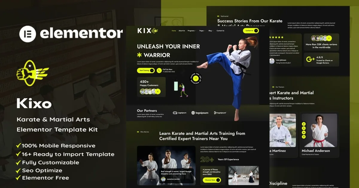Kixo – Karate & Martial Arts School Elementor Template Kit