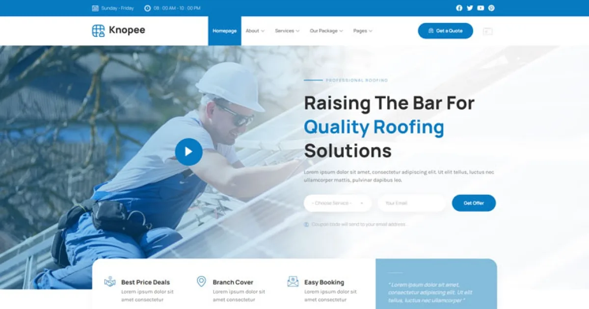 Knopee – Roofing & Canopy Services Elementor Template Kit