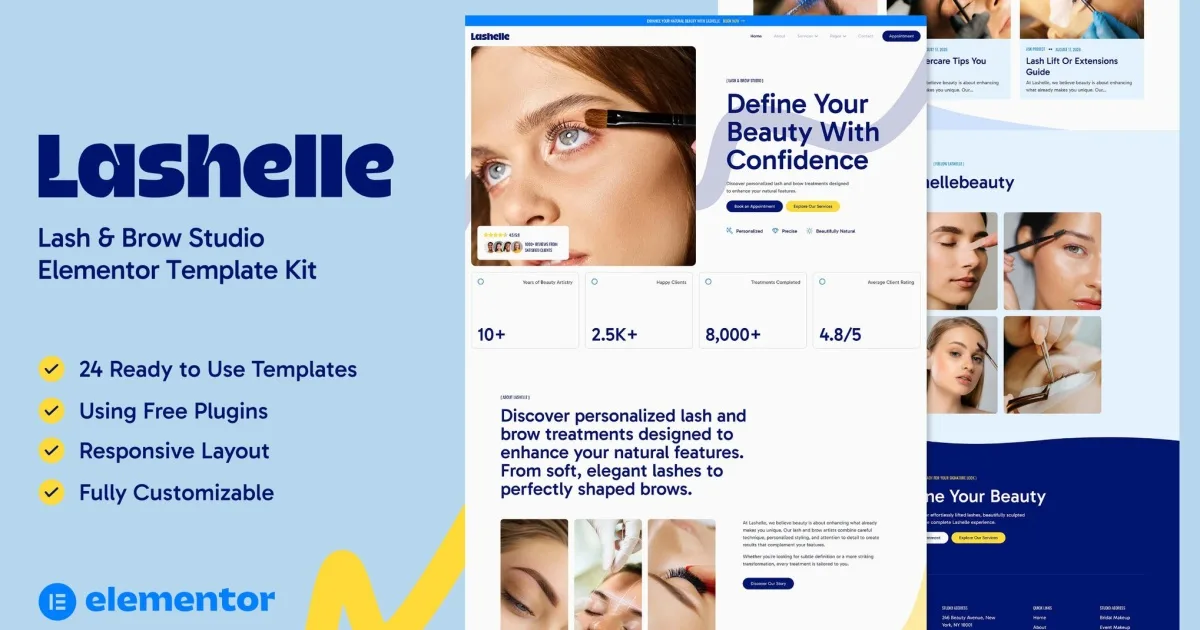 Lashelle – Lash & Brow Studio Elementor Template Kit