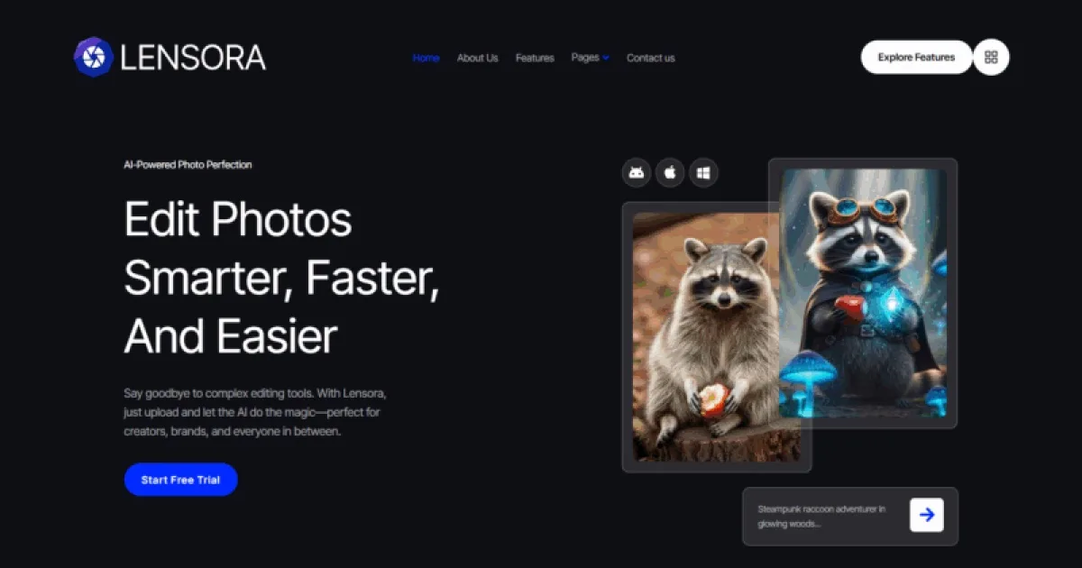 Lensora – SaaS AI Photo App Website Elementor Template Kit