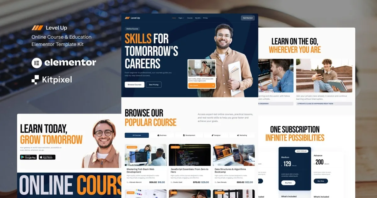 Level Up – Online Course & Education Elementor Template Kit