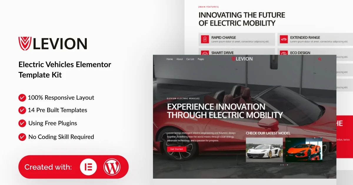 Levion – Electric Vehicle Elementor Template Kit