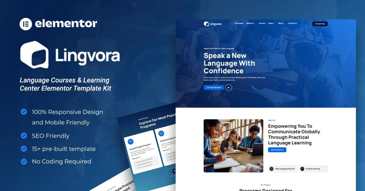 Lingvora – Language Courses & Learning Center Elementor Template Kit
