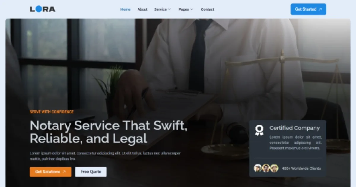 Lora – Notary Public & Legal Services Elementor Template Kit