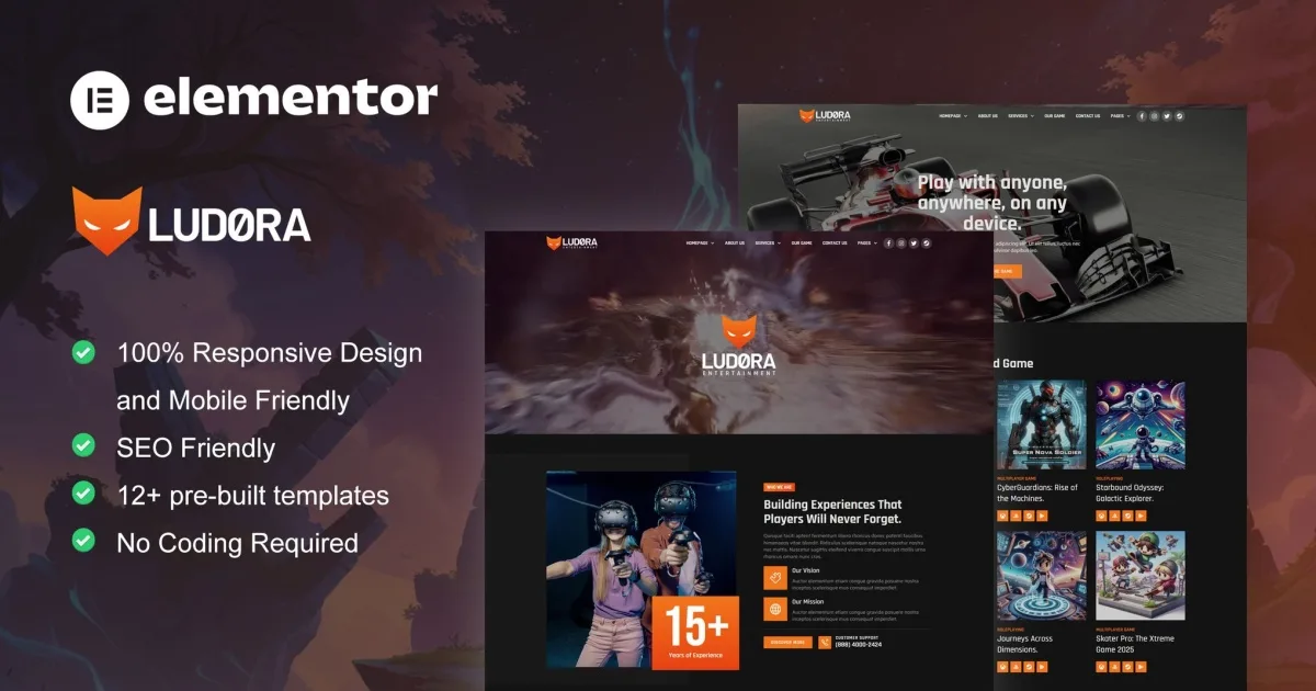Ludora – Game Developer & Studio Elementor Pro Template Kit