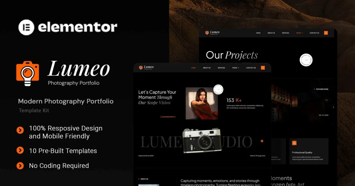 Lumeo – Modern Photography Portfolio Elementor Template Kit