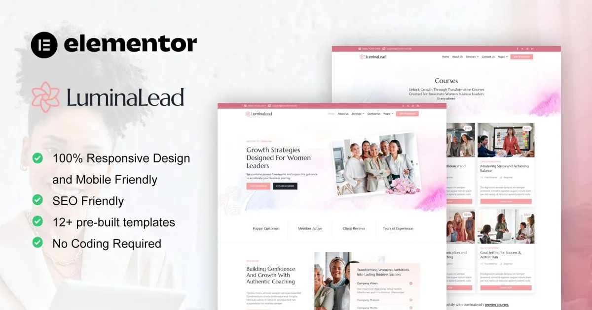 LuminaLead – Feminine Business Coaching Elementor Pro Template Kit