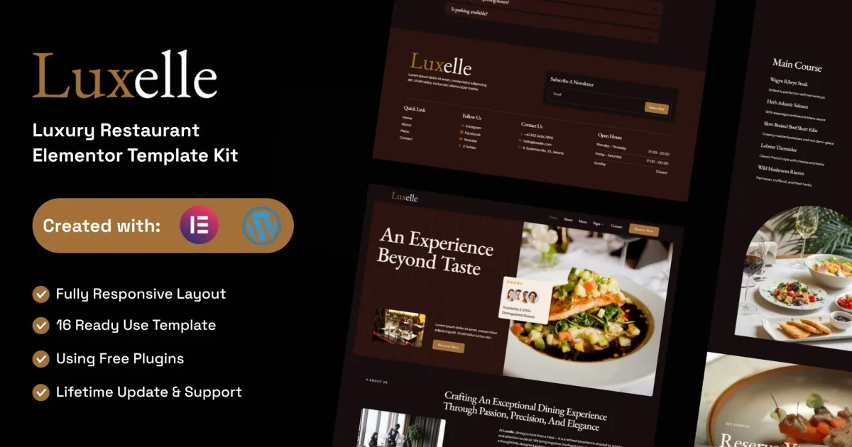 Luxelle – Luxury Restaurant Elementor Template Kit