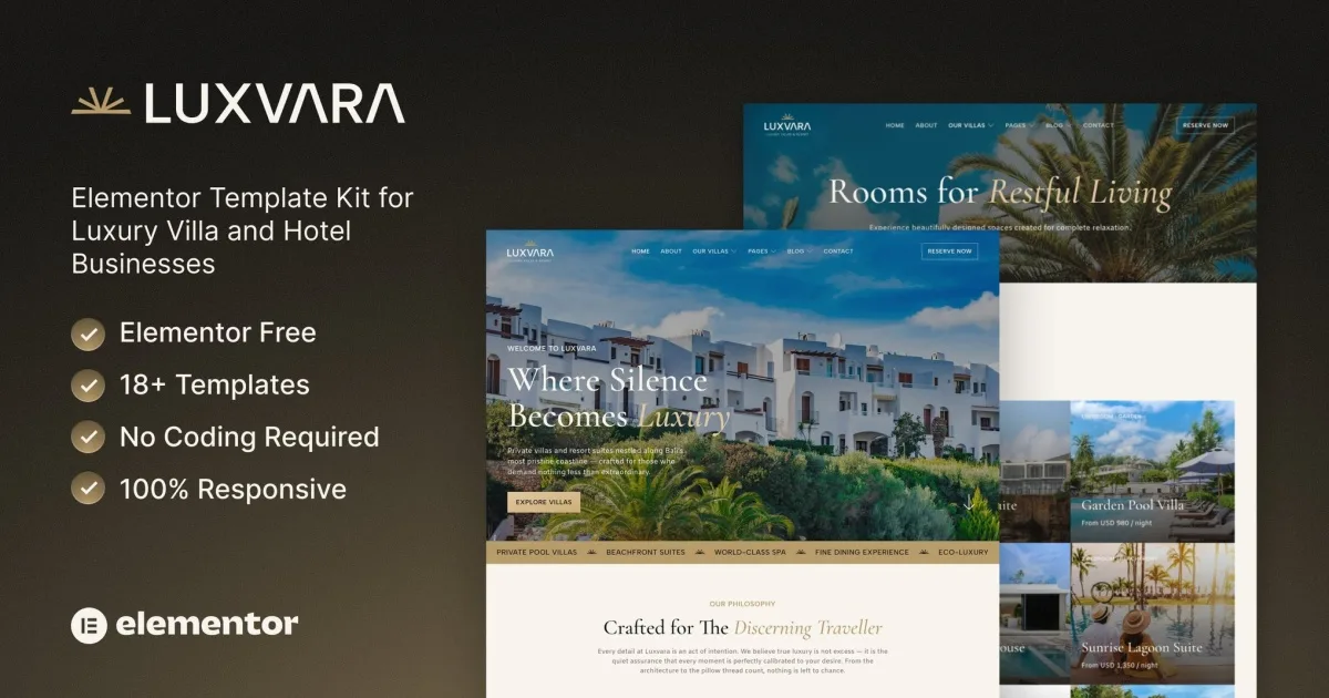 Luxvara – Luxury Villa & Hotel Resort Elementor Template Kit