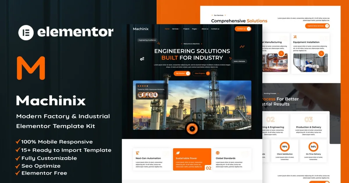 Machinix – Modern Factory & Industrial Elementor Template Kit