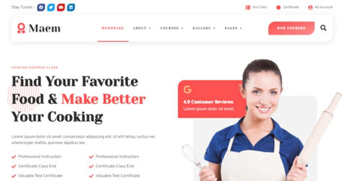 Maem – Cooking Courses Elementor Template Kit