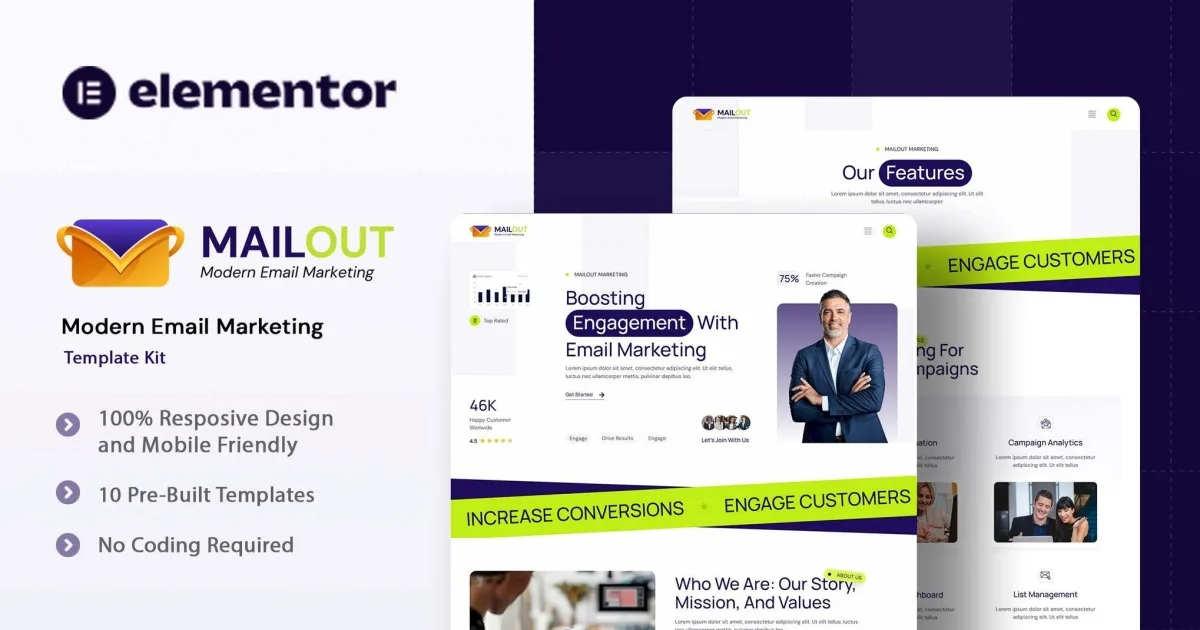 Mailout – Moden Email Marketing Elementor Template Kit
