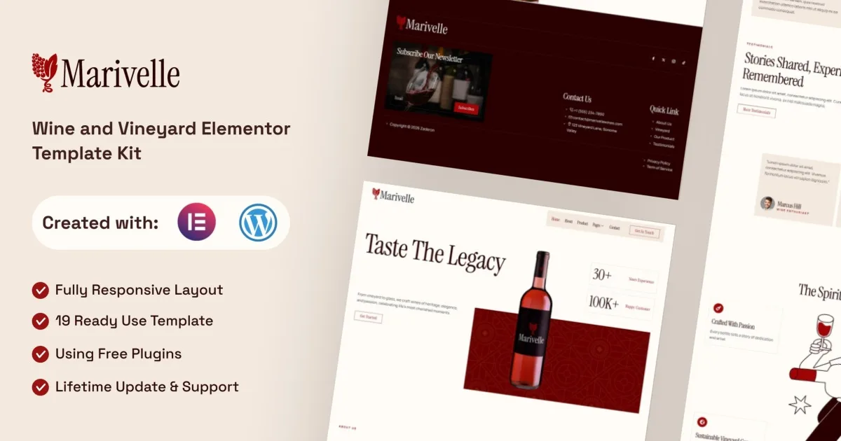 Marivelle – Wine and Vineyard Elementor Template Kit