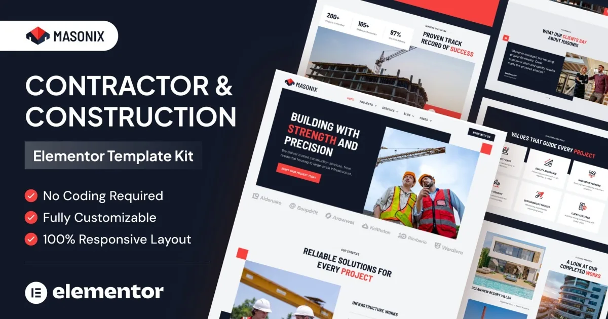 Masonix – Contractor & Construction Elementor Pro Template Kit