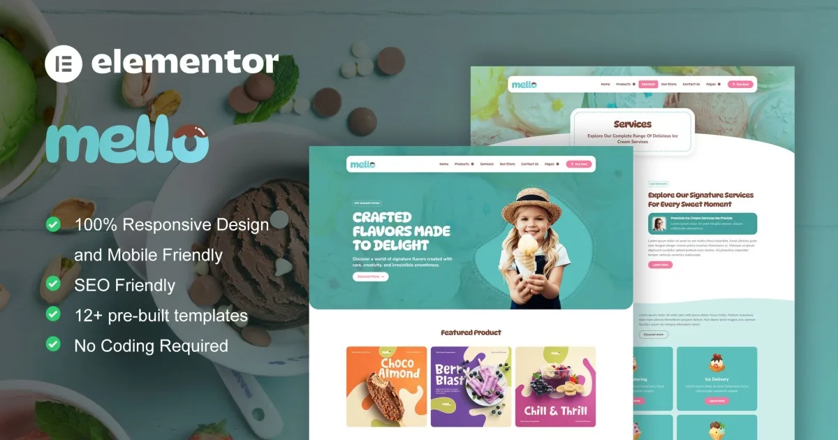Mello – Ice Cream Shop & Company Elementor Template Kit
