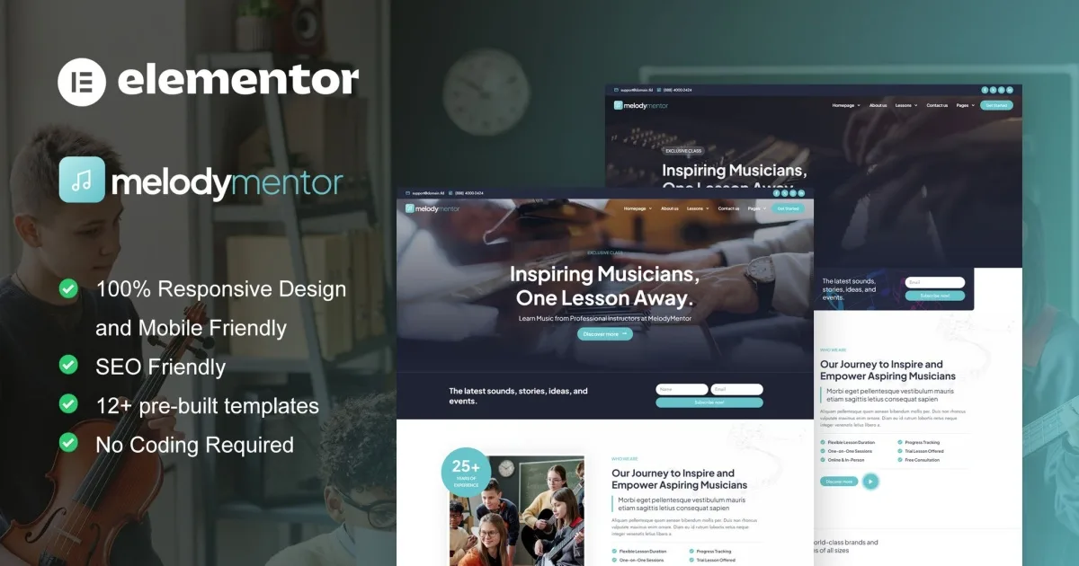 MelodyMentor – Music School & Courses Elementor Template Kit