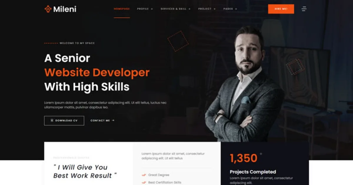 Mileni – Personal lancer & Portfolio Showcase Elementor Pro Template Kit
