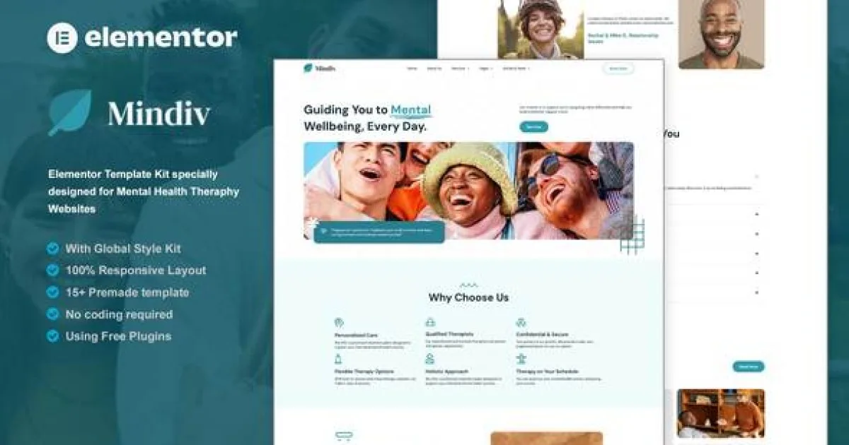 Mindiv – Mental Health Therapy Elementor Template Kit
